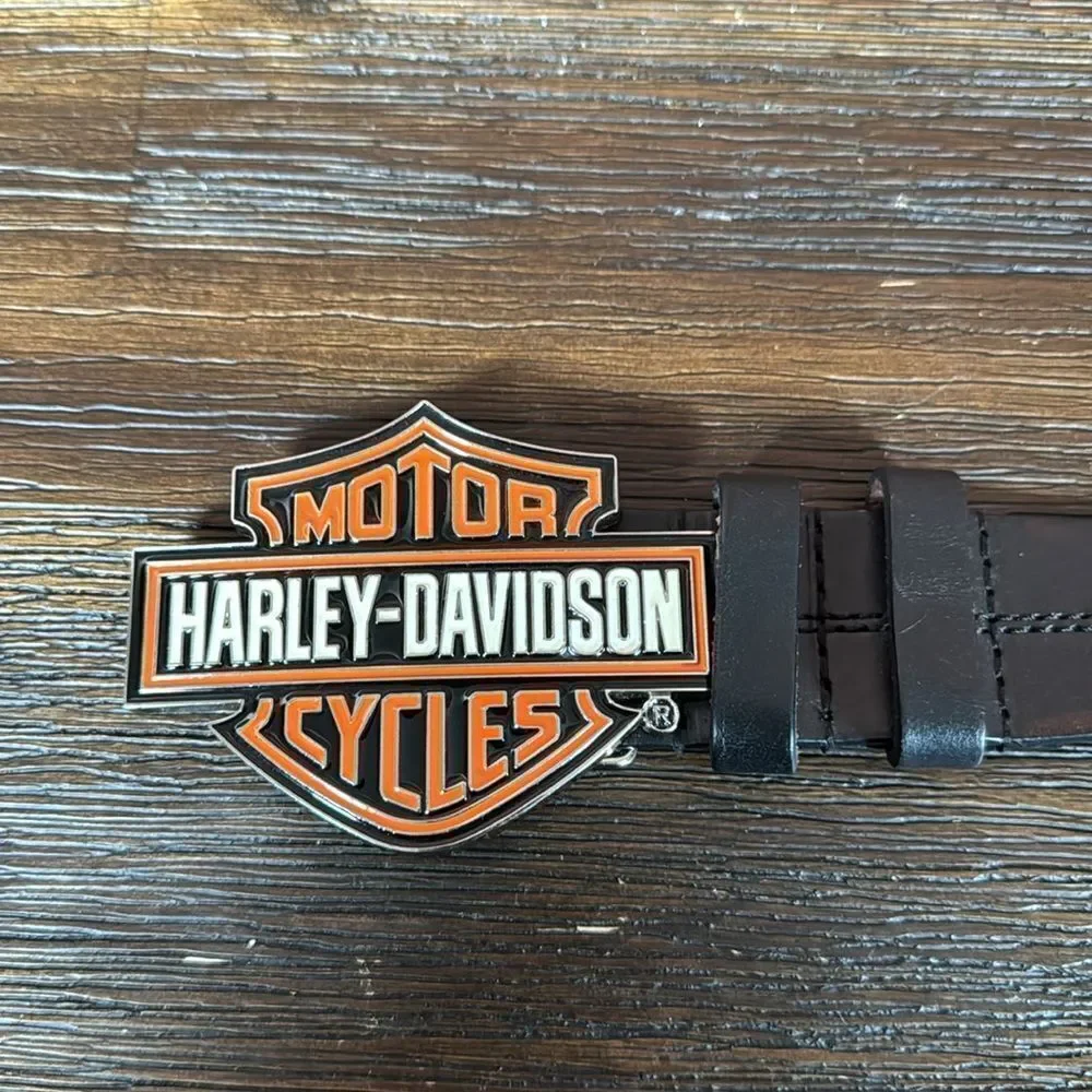 Harley Davidson Black Leather Belt & Buckle